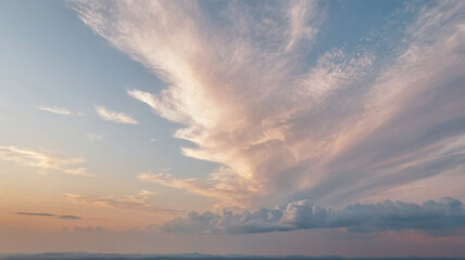 Stunning panoramic view of pastel sky with light tone color palette. Aesthetic cozy cloud sky background elements for wallpaper, presentation, header and banner.