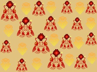 tribal pattern ( Assamese pattern ) of northeast India which is used for textile design in Assam Gamosa , muga silk or other traditional dress. similar to Ukrainian pattern or Russian pattern.	