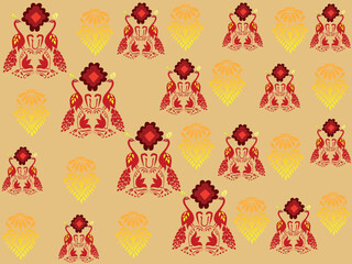 tribal pattern ( Assamese pattern ) of northeast India which is used for textile design in Assam Gamosa , muga silk or other traditional dress. similar to Ukrainian pattern or Russian pattern.	