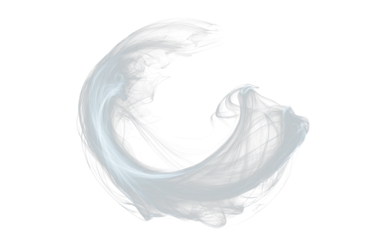 Abstract swirling grey smoke forming a circle on Transparent background.