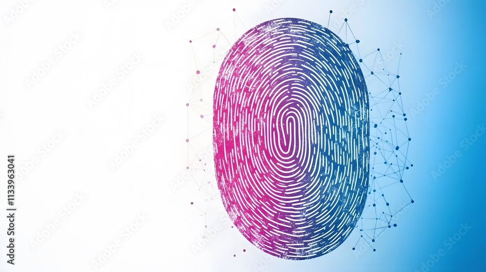 Poster abstract fingerprint with digital network connections, representing security and identity.