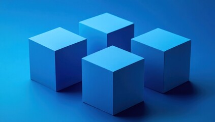Fototapeta premium Four blue cubes arranged on a blue background.