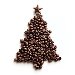 A festive coffee bean arrangement shaped like a Christmas tree and topped with a star.