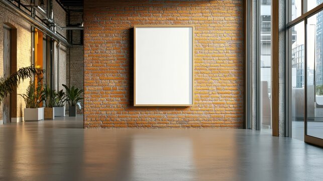 A blank poster hanging on a brick wall in an urban alley, waiting to be transformed with creative graffiti or promotional messages.