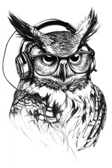 Obraz premium Cool owl wearing headphones and glasses. (1)