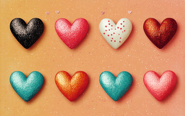 Fototapeta premium Colorful heart shaped icons with embossed effects create joyful display