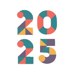 Simple 2D New Year 2025 Illustrations on White Background with Fireworks, Balloons, Party Hats, Confetti, Countdown Clocks, Streamers, and Festive Elements