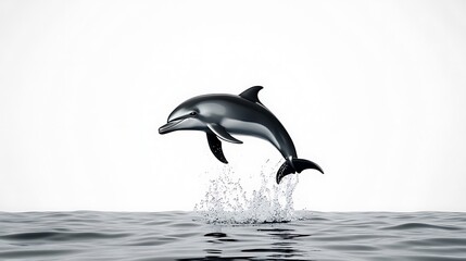 Photorealistic Dolphin Jumping from Clean White Ocean Surface