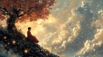 Peaceful Contemplation: A Serene Sunset Landscape