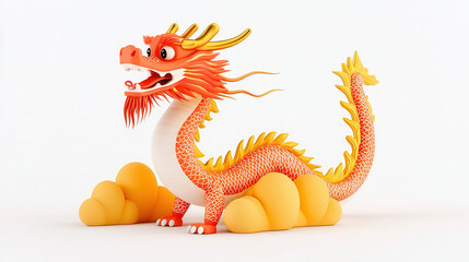 Fototapeta premium Chinese lucky animal 3d concept. A vibrant cartoon dragon character with colorful scales and expressive features.