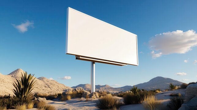 A blank billboard standing tall in the middle of a desert, highlighting simplicity and aloneness.
