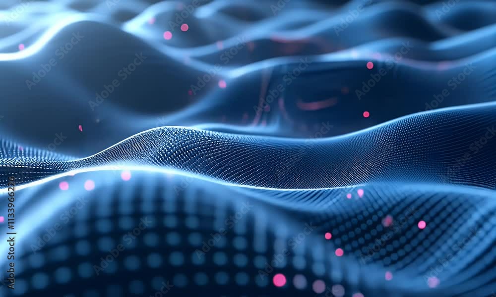 Poster abstract blue technology background with a cyber network grid and connected particles. artificial ne