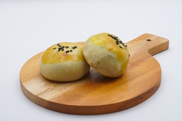 Bakpia or Kue Pia, is one of indonesian food made from a mixture of green beans and sugar, which is wrapped in flour, then baked