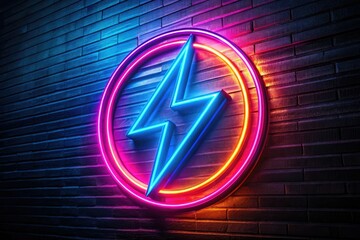 Glowing electric company logo, neon sign illuminates a dark background, symbolizing energy and power.