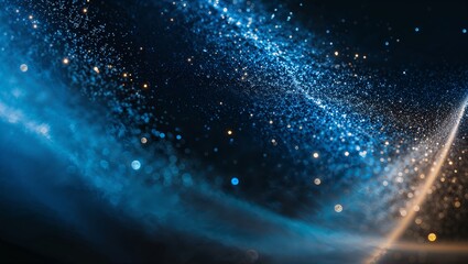 Obraz premium 光り輝く粒子が濃い青と融合し未来的な雰囲気を作り出す背景デザイン。生成AI