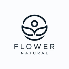 letter M yoga meditation and leaf flower logo design inspiration