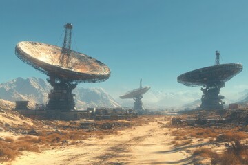 Radio Telescope Array Under Clear Blue Skies