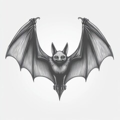 Obraz premium Monochrome illustration of a bat with wings spread wide.