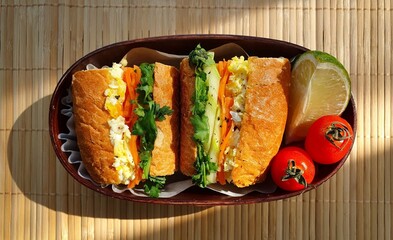 Flaky croissant sandwiches filled with fresh vegetables, deli meats, and creamy cheeses. A perfect balance of buttery layers and savory fillings for a satisfying meal or snack!
