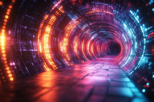 Neon Waveform Tunnel Abstract Illustration