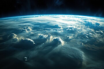 Fototapeta premium Vibrant Satellite Orbiting Earth with Glowing Clouds