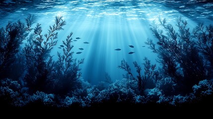 Obraz premium Serene Kelp Forest Swaying Gently in the Ocean Currents with Fish Swimming Through