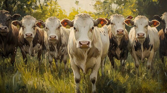 Majestic Cows in a Sunlit Pasture: A Rural Scene