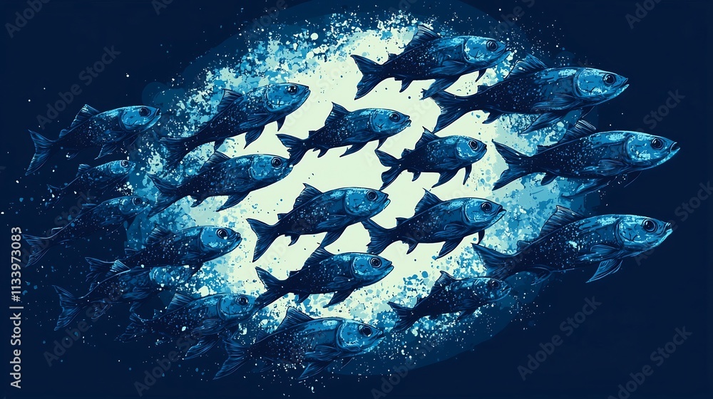 Poster vast shoal of synchronized fish creating hypnotic patterns in the open ocean