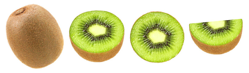 kiwi fruit, slices and half isolated, transparent PNG, PNG format, cut out, Collection, set