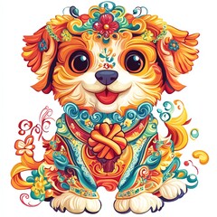 Obraz premium Vibrant illustration of an adorable, decorative puppy with colorful patterns and charm.