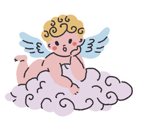 Playful cherub on cloud design