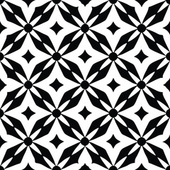 Abstract Black and White Floral Pattern Seamless Repeat