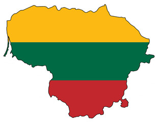 Obraz premium Outline of Lithuania with flag inserted