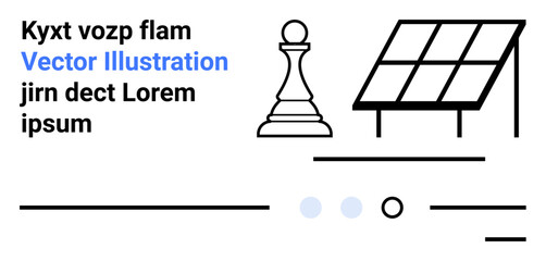 Chess pawn, solar panel, text elements, abstract lines, and dots. Ideal for technology, strategy, sustainability, renewable energy, innovation, design and digital applications Landing page