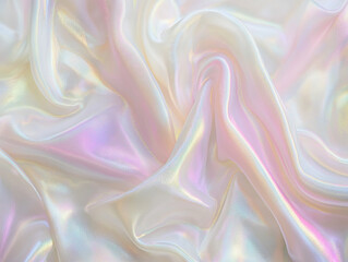 Obraz premium Holographic Iridescent Background with Rainbow Pastel Colors, Creamy Texture and Flowing Fabric Effect with Subtle Light Reflections for Ethereal Wallpapers, Creative Designs, and Unique Visual Projec