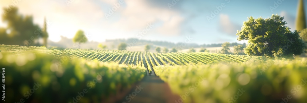 Poster a field of green grass with a tree in the background