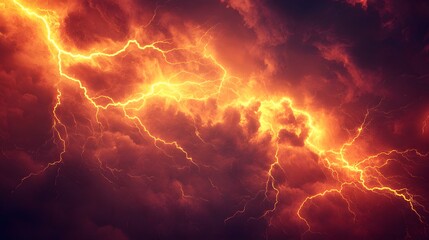 Fiery Lightning Bolts Across a Dark Crimson Sky