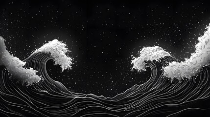 Stylized Waves Crashing Under a Starry Night Sky
