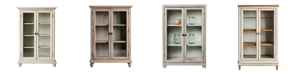 Elegant and classic wooden display cabinets with glass doors and shelves perfect for showcasing decorative items books or storing household belongings in a home or apartment