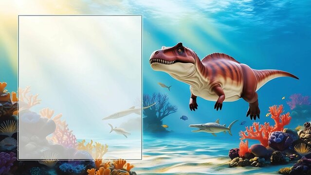 Extinct Nothosaurus in Prehistoric Ocean with Space for Information with blank transparent canvas for information 