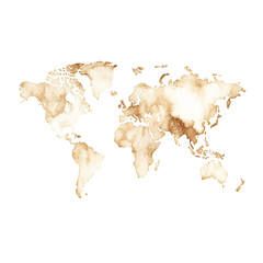 Light Grunge Watercolor World Map on white and Transparent Background