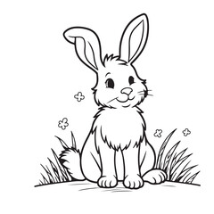 rabbit and carrot line art on white background 