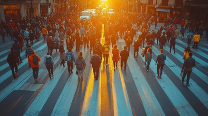 Obraz premium Sunset Crowd Crossing