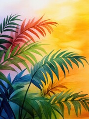 Vibrant tropical foliage painting nature scene artistic render colorful background creative perspective botanical concept