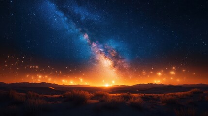 Milky Way Galaxy over Desert Landscape at Sunset