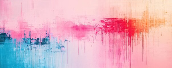 Cybersecurity Against Hacking, System Breaches, and Data Theft concept. Abstract colorful texture with pink, blue, and red hues.