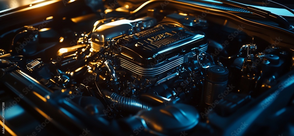 Poster Close-up view of a high-performance car engine showcasing intricate design.