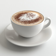 Obraz premium a single cup of Melange coffee on a clean white saucer, with a perfect layer of creamy foam and a sprinkle of cocoa powder on top