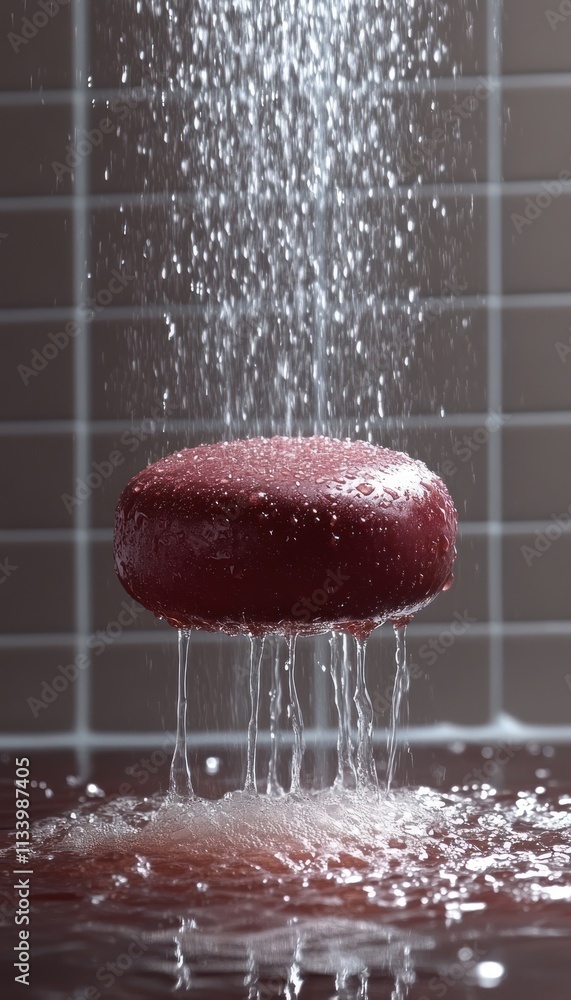 Aufkleber a floating, wet object under a shower of water, creating a visually striking effect.