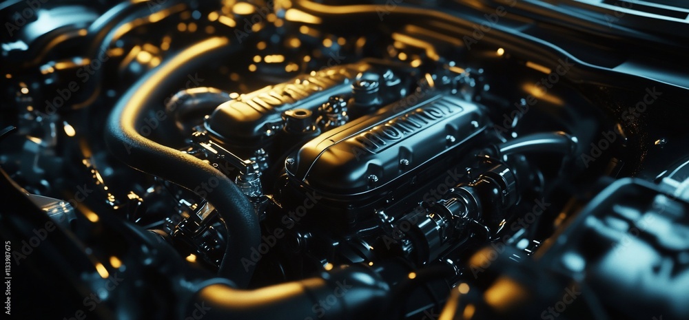 Poster Close-up view of a sleek engine showcasing intricate mechanical design.